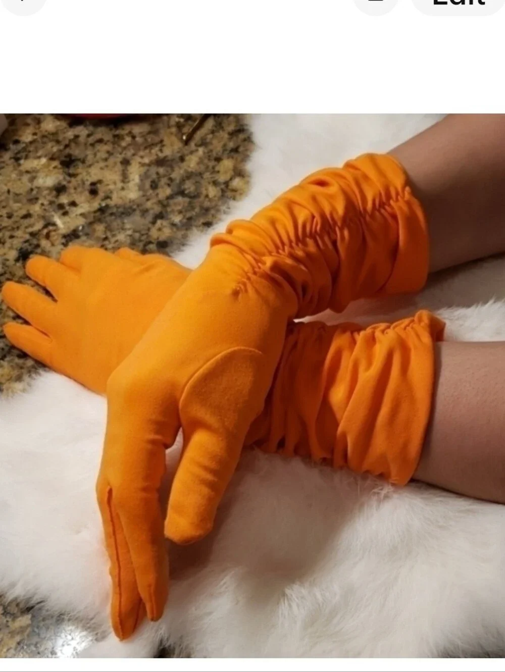 Orange‎ Ruched Elbow Gloves -Vintage